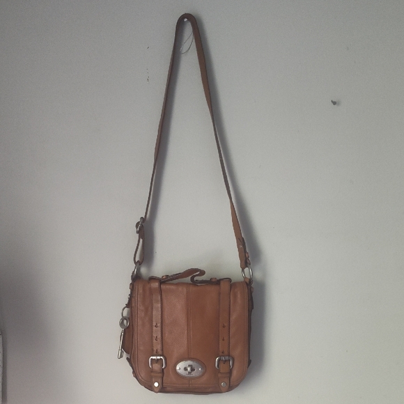 Fossil Metallic Silver and Brown Leather Keychain - Picture 1 of 12